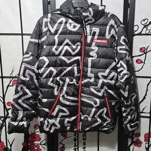 Members Only x K. Haring Reversible Black and Red Puffer Jacket Small NWOT